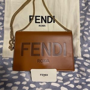 Fendi Wallet On Chain, Brown leather mini-bag